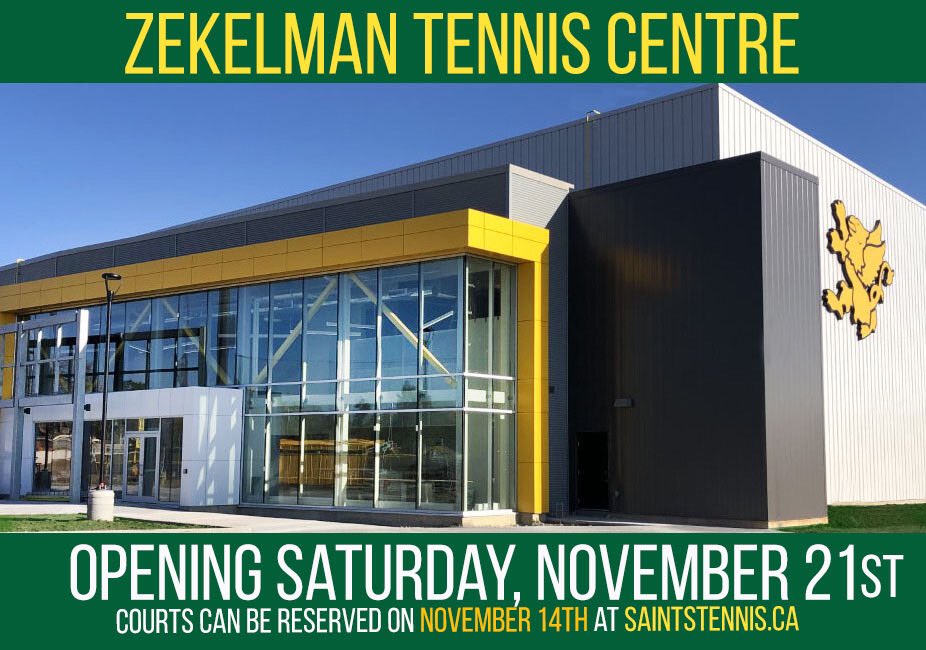 The Zekelman Tennis Centre will be opening on Saturday, November 21st, 2020!  Recreational courts can be booked one week in advance by signing up at SaintsTennis.ca 
<a href="/StClairCollege/">St. Clair College</a> <a href="/stclairsaints1/">Saints Athletics</a> <a href="/TennisCanada/">Tennis Canada</a> #tennis #YQG #stclairsportspark