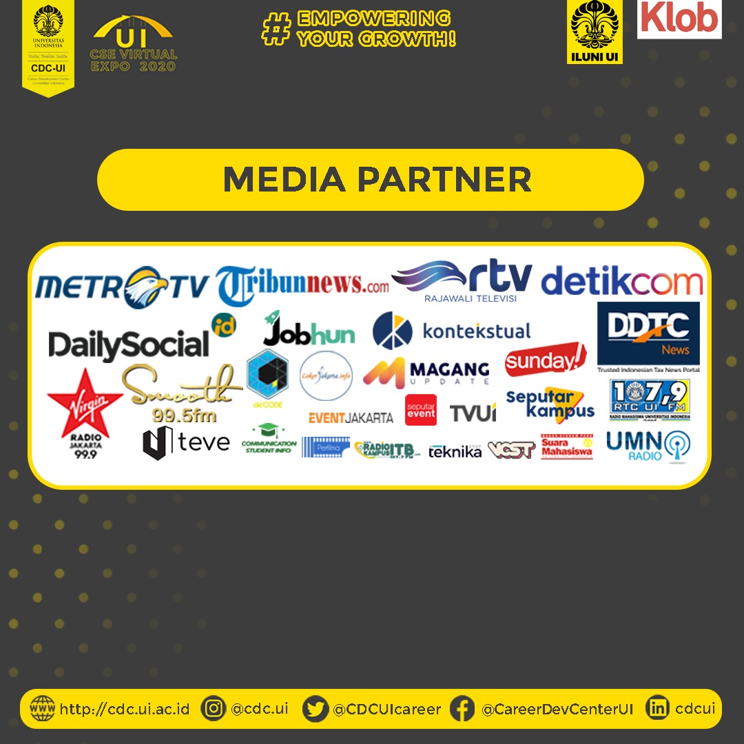 [Webinar D-4: Work Life Balance, Get Achievement and Enjoyment!]
UI Career Scholarship &amp; Entrepreneurship Virtual Expo 2020 mempersembahkan webinar:

Link pendaftaran: klob.id/UI-CSEVirtualE…

Link booking webinar:
klob.id/klob-journey/k…

#UICSEVirtualExpo2020
#UICSE
#UICSE2020