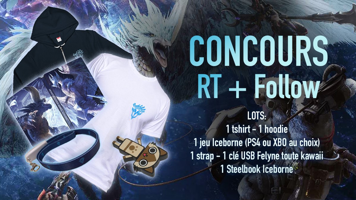 FrMonsterHunter's tweet photo. ✨🎁CONCOURS RT + Follow🎁✨ 

On vous propose un concours #Iceborne pour repartir les poches pleines de goodies et démarrer en beauté avec votre #PS5 ou #XboxSeriesX✨

Pour participer👇

🔄RT ce tweet
➡️Follow @FrMonsterHunter 

🗓️TAS le 20.11.20 - France🇫🇷 et Belgique🇧🇪 only. https://t.co/4hDDLsLSHd