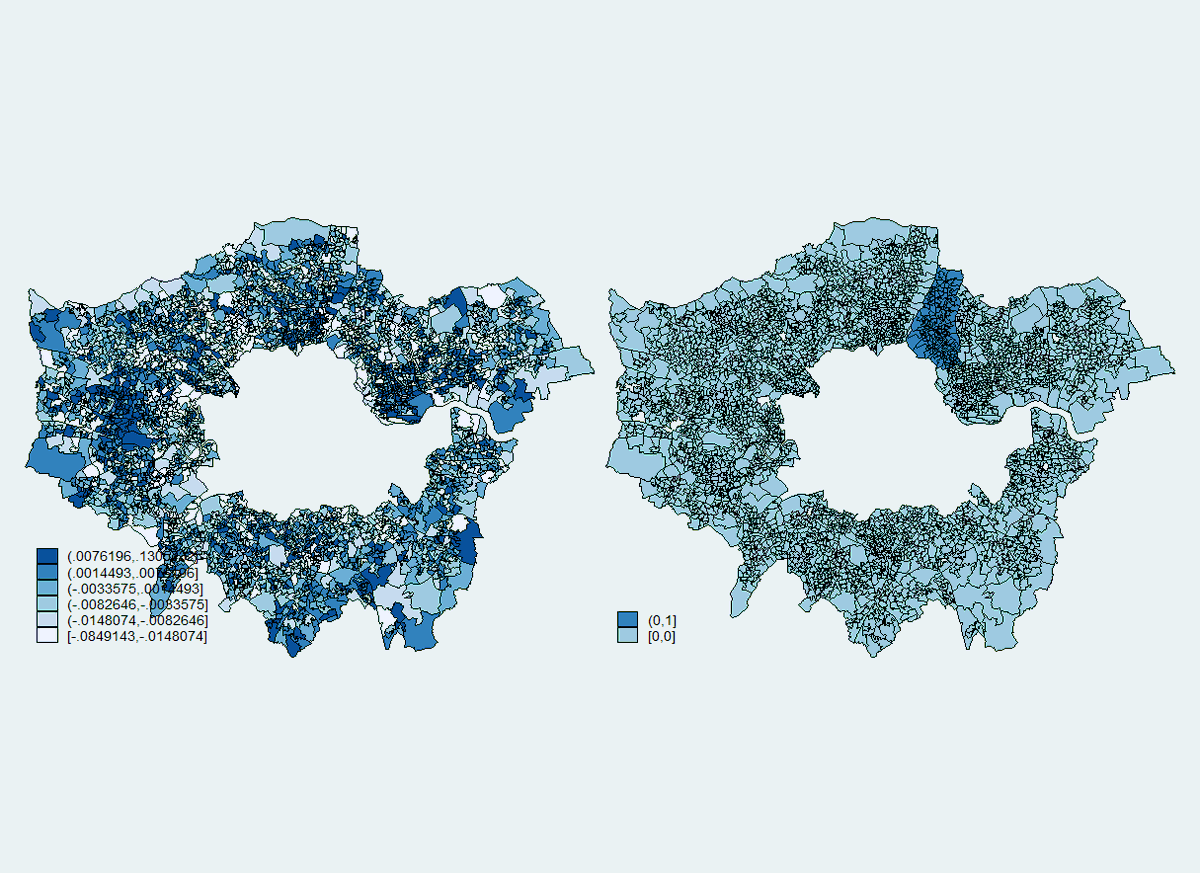 Here is 5-year CAGR in car-registration per capita as a heatmap for outer London boroughs. I do not find this massively helpful but it might mean more to you than me. The map on the right simply highlights the location of Waltham Forest.