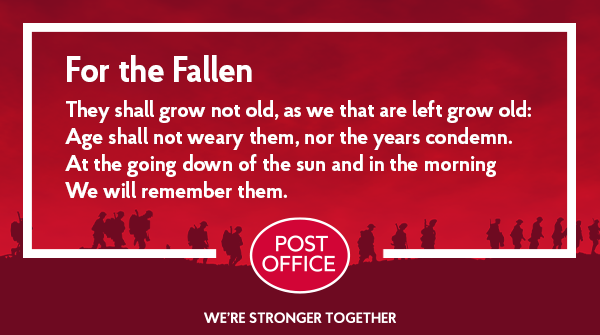 PostOffice's tweet photo. We will remember them. #RemembranceSunday https://t.co/ihL4XBYkGs