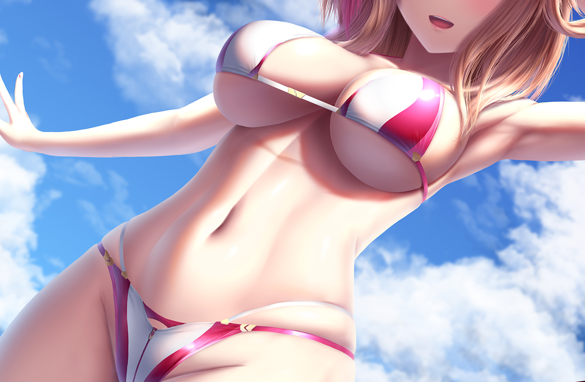 宮本武蔵(Fate) ,宮本武蔵(水着) ,miyamoto_musashi_(swimsuit_berserker)_(second_ascension)_(fate) 「おなか! 
#いいおなかの日 」|真紗弥 光一（まさやこういち）@1月からのお仕事募集中のイラスト