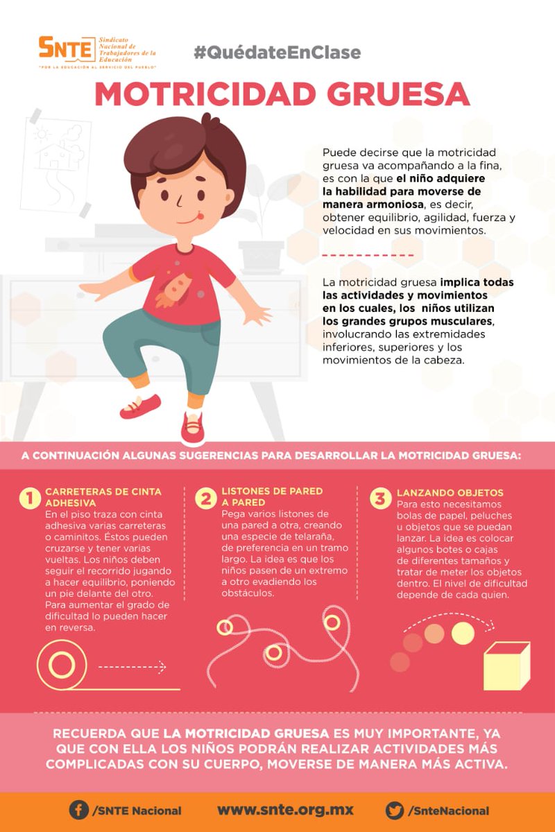 SnteNacional's tweet photo. #QuedateEnClase 👨‍🏫🔛👨‍💻

📚 Lograr una movilidad armoniosa en niños 👦👧 requiere usar muchos músculos o 👉motricidad gruesa👈 Ponte al 💯 sobre el tema con esta útil infografía 🖼️

#FelizViernesATodos #6Noviembre México #FelizFinde CMX #Mステ Excelente Viernes #findesemana Edomex https://t.co/4Ofv2Mv9ok