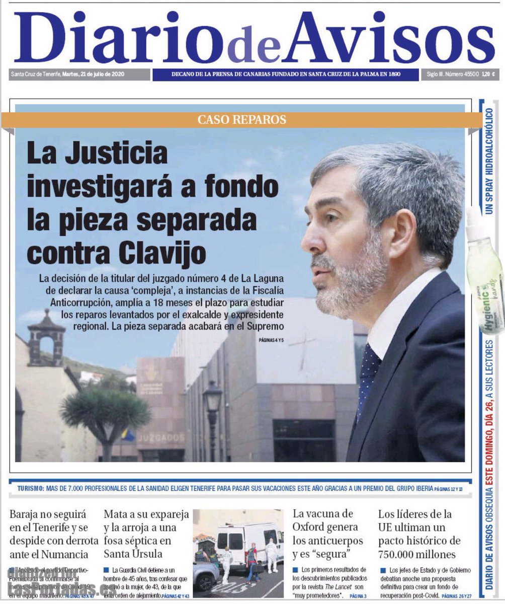 Libre_4046's tweet photo. Cuatro portadas del @diariodeavisos dedicadas al #CasoReparos. Curiosamente hoy no hace ni mención a la declaración de @JavierAbreur ni a la apertura de investigación a @sperezlaguna  por parte de la fiscalía. Una prueba más de su falta de ética y respeto a la #verdad 🙊 https://t.co/2OOLO6JrDY