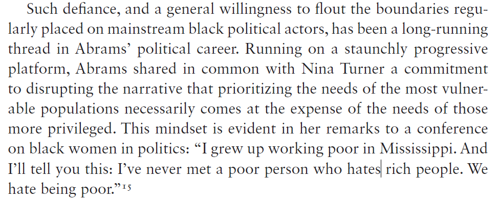 If you think the organizing & mobilizing efforts in GA are not rooted in class appeals you're not paying attention. As I highlighted in my book, central to Stacey Abrams’s winning messaging is her impassioned defenses of the working class & poor: 4/6