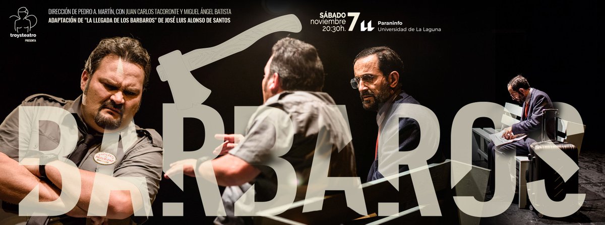 JCTacoronte's tweet photo. ÚLTIMAS ENTRADAS¡¡¡¡¡
Bárbaros. Paraninfo de la ULL. Sábado 7 de Noviembre 20:30h. Entrada 12€ 
Ya a la venta en TOMATICKET: https://t.co/occnOJfEj3
Bárbaros une a Juan Carlos Tacoronte y Miguel Ángel Batista. https://t.co/lpK6Z4edpR