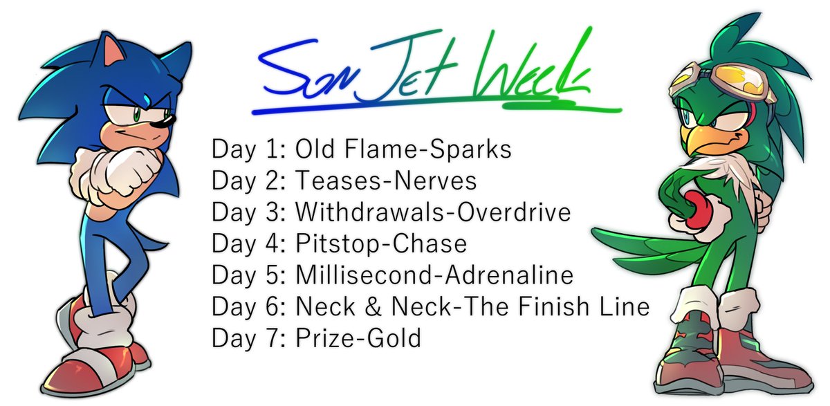 SonjetWeek's tweet image. Hey hey! Check out the prompts for this upcoming #SonjetWeek! It's about time these two get some love 💙💚 The week runs from December 30th to January 5th! Rules are in the thread!