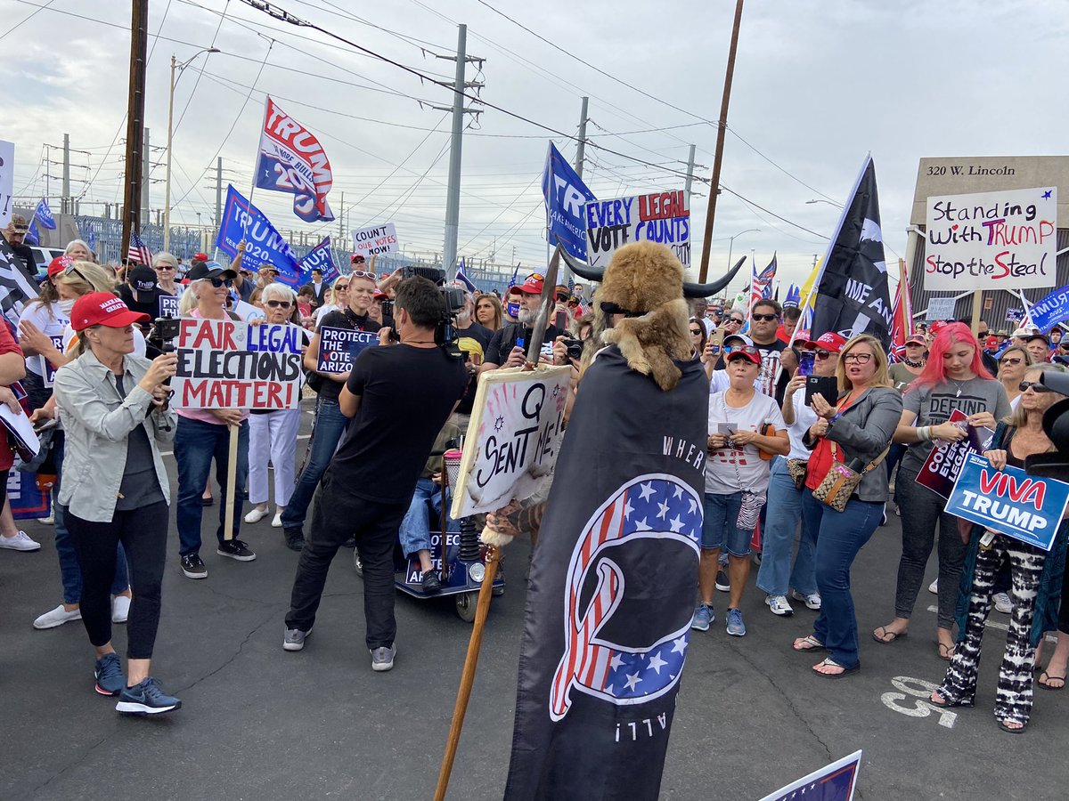 Back at the Maricopa counting center, where Charlie Kirk is set to speak. He’s part of a network of high-profile right-wing figures who jumped in and helped spread the Stop the Steal/Protect the Vote campaign across the country. Mike Cernovich and Alex Jones were here yesterday