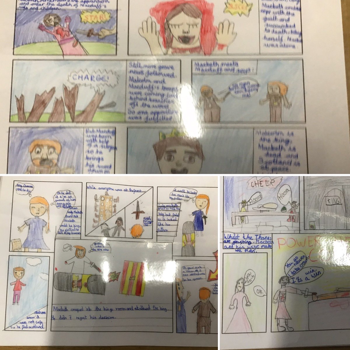 MissHitchlock's tweet photo. This week the children in 6H @LeverEdgePri have created their own cartoon strips to retell the story of Macbeth. They are all so fantastic that the whole class are my authors of the week. #EveryonesAnAuthor https://t.co/iFFDAvuuGN