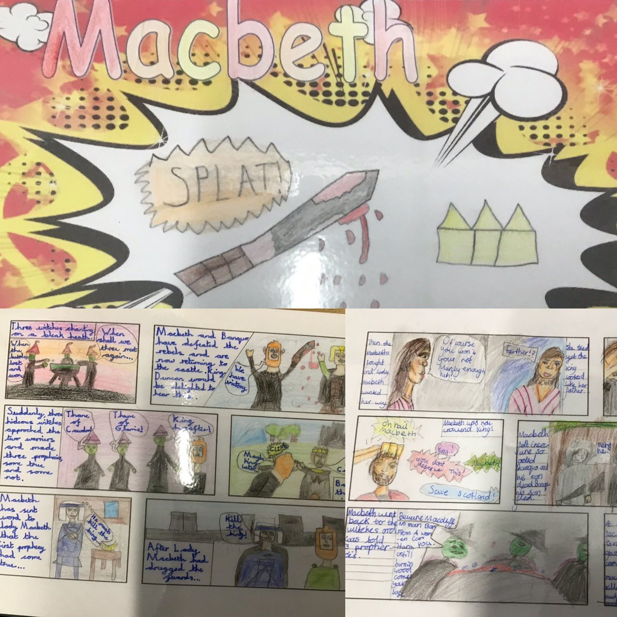 MissHitchlock's tweet photo. This week the children in 6H @LeverEdgePri have created their own cartoon strips to retell the story of Macbeth. They are all so fantastic that the whole class are my authors of the week. #EveryonesAnAuthor https://t.co/iFFDAvuuGN
