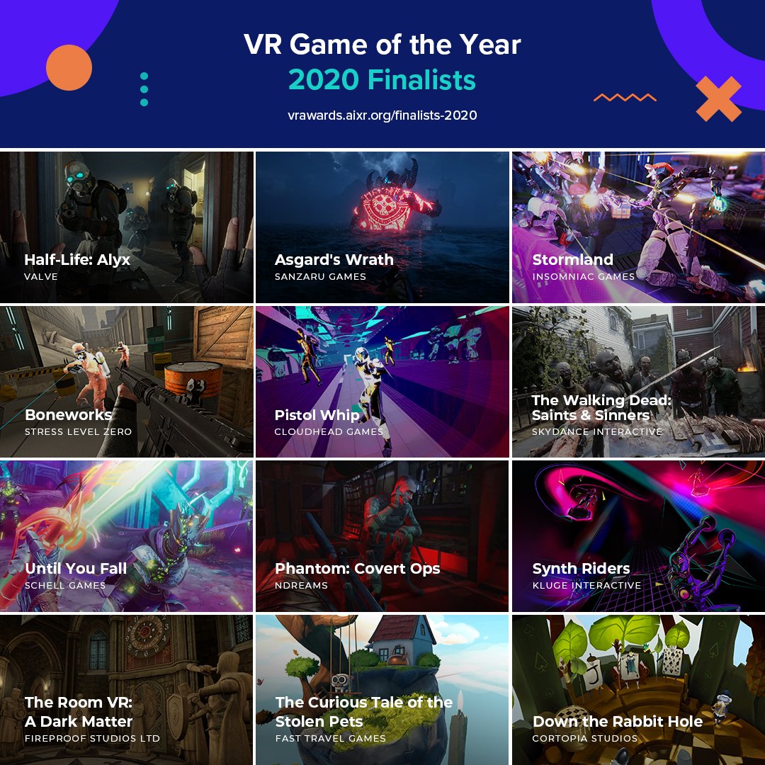 VRAwards's tweet photo. Who will take home the title of 'VR Game of the Year' this year? 🏆
@SanzaruGames, @StressLevelZero, @CortopiaStudios, @valvesoftware, @nDreamsVR, @CloudheadGames, @insomniacgames, @HeyKluge, @fasttravelgames, @Fireproof_Games, @SkydanceInt and @schellgames https://t.co/PdFMVwTCbV