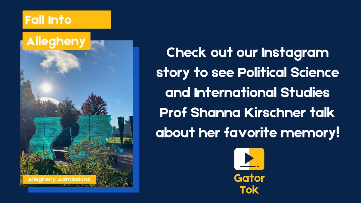 GoToAllegheny's tweet image. Check out our Instagram story to see Political Science and International Studies Professor Shanna Kirschner talk about her favorite faculty memory!
 #FallIntoAllegheny #LearnOutsideTheLines #BeAnything #AimHigher #ChangeYourPerspective