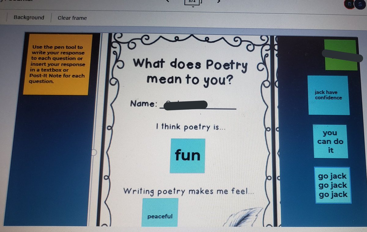 jgivens75's tweet photo. After reading the opening pages of Love That Dog, Ss compared Jack's feelings about poetry to their own and offered him some helpful advice. #novelstudy #lovethatdog #poetry #textconnections #jamboard #genuineconversations @HalethorpeElem @JillACarter1 @L_DeDeo https://t.co/ftSrlJrYDl