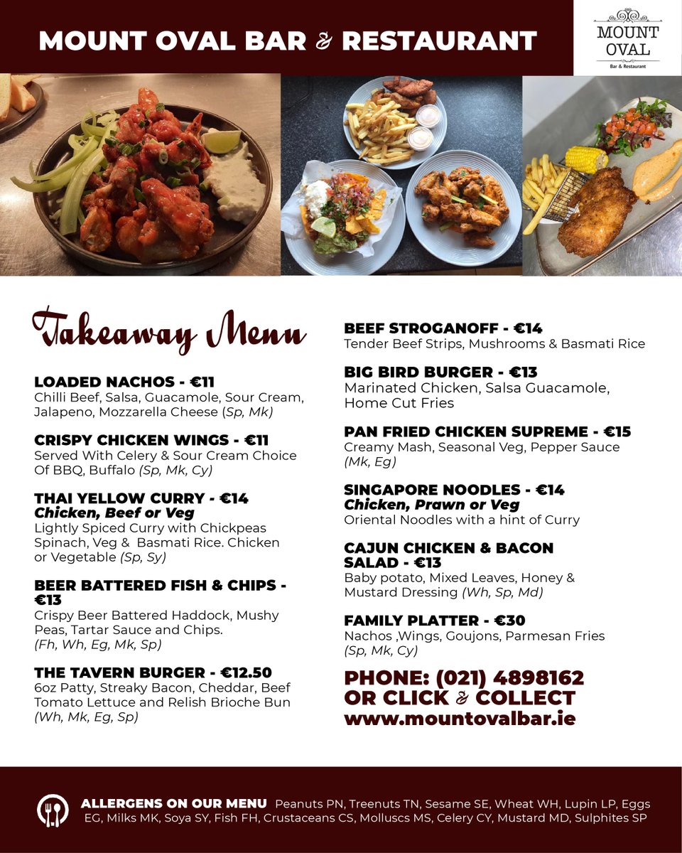 Treat yourself to a takeaway at Mount Oval tonight.Click and collect mountovalbar.ie