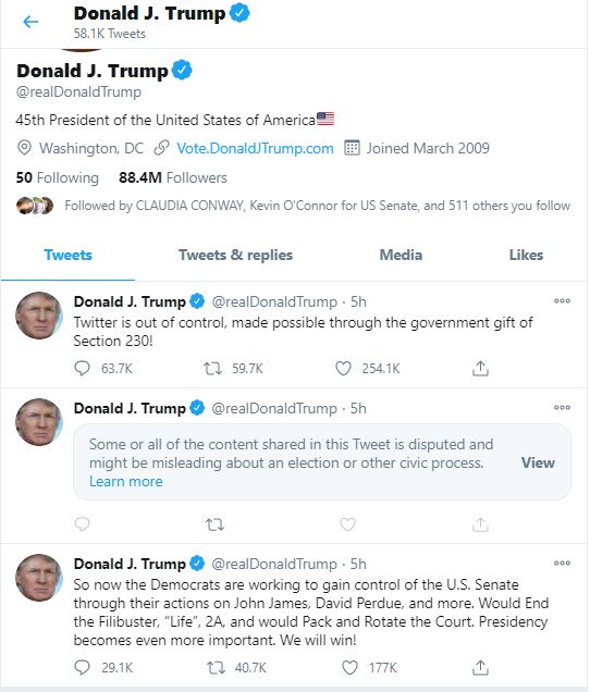 Let's check in on the President of the United States' Twitter account.