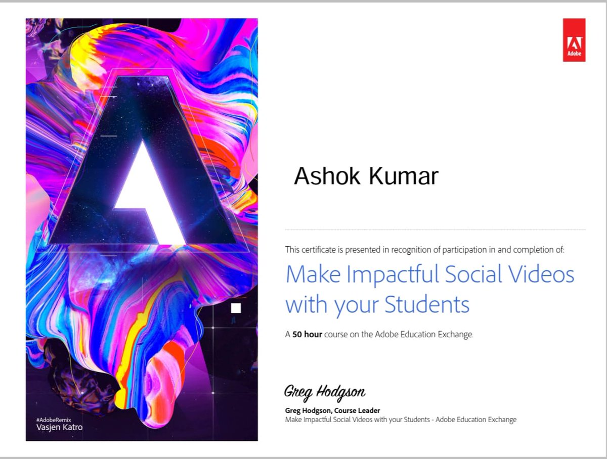 ashoksamskritam's tweet photo. Happy to share that I have earned another skill to enhance my teaching. 
Sincere thanks to Principal Ma'am @monikamehan #MonikaChatrathMehan for her guidance and encouragement.
#Adobe #चरैवेति_चरैवेति  @DAV6Dwarka @deepti_techie #AbobeEducationExchange https://t.co/uqSnoavnZx