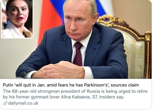 KapitanKenguru's tweet photo. Британская жёлтая пресса. У Путина Паркинсон, он уйдёт в январе, об этом просит его бывшая молодая любовница Алина Кабаева. Врут и не краснеют. Кабаева не бывшая молодая любовница - а жена. https://t.co/A1mHoD6ivr