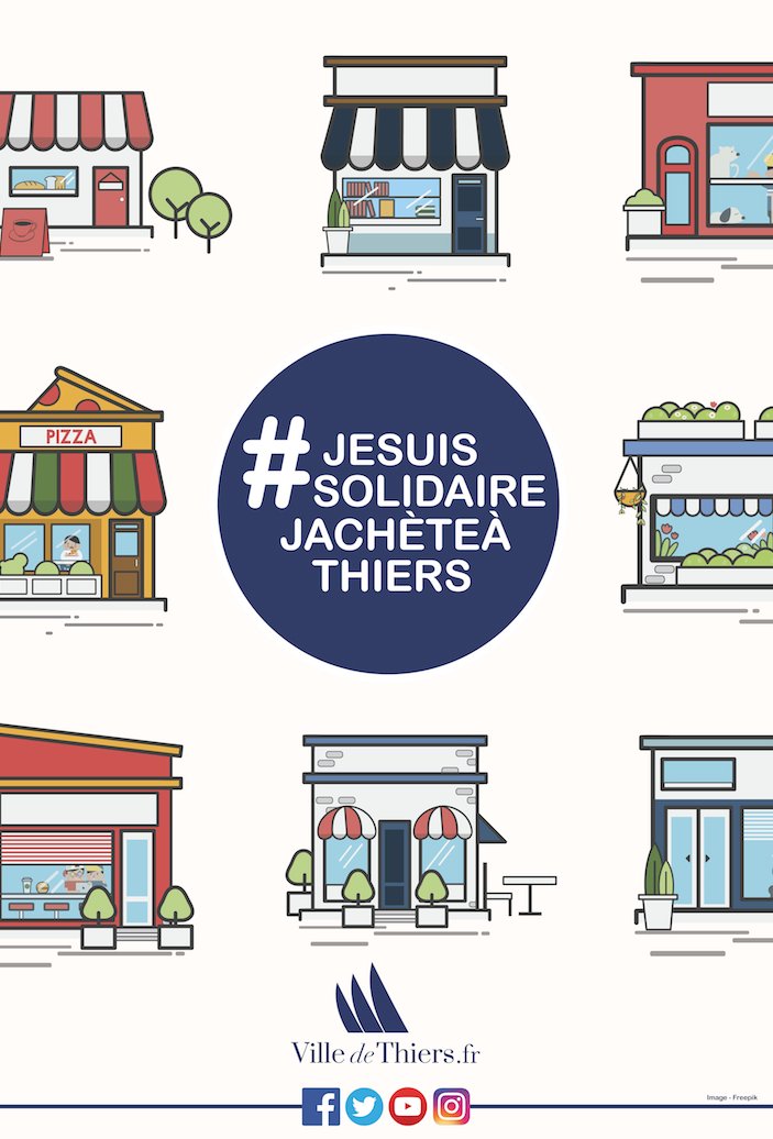 villedethiers's tweet photo. #JESUISSOLIDAIREJACHÈTEÀTHIERS

La Ville de Thiers se mobilise et soutient le #commerce thiernois durant cette 2e vague de #confinement.
-
Une permanence téléphonique est assurée par le Service Économie au 04 73 80 90 98, du lundi au vendredi de 9h à 12h et de 14h à 17h. https://t.co/GrgXEftpy1