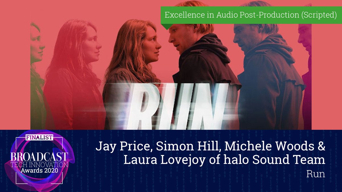 BroadTechAwards's tweet photo. Shortlisted in the Creative Excellence category for Excellence in Audio Post-Production (Scripted) is Jay Price, Simon Hill, Michele Woods &amp; Laura Lovejoy of halo Sound Team @Halo for Run #TechAwards @HBO @JonesDryWrite https://t.co/UG2Mnvgy3U