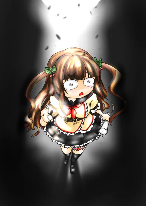 暗くて静かな場所での小さな音は怖い。
 #ちぇり絵 