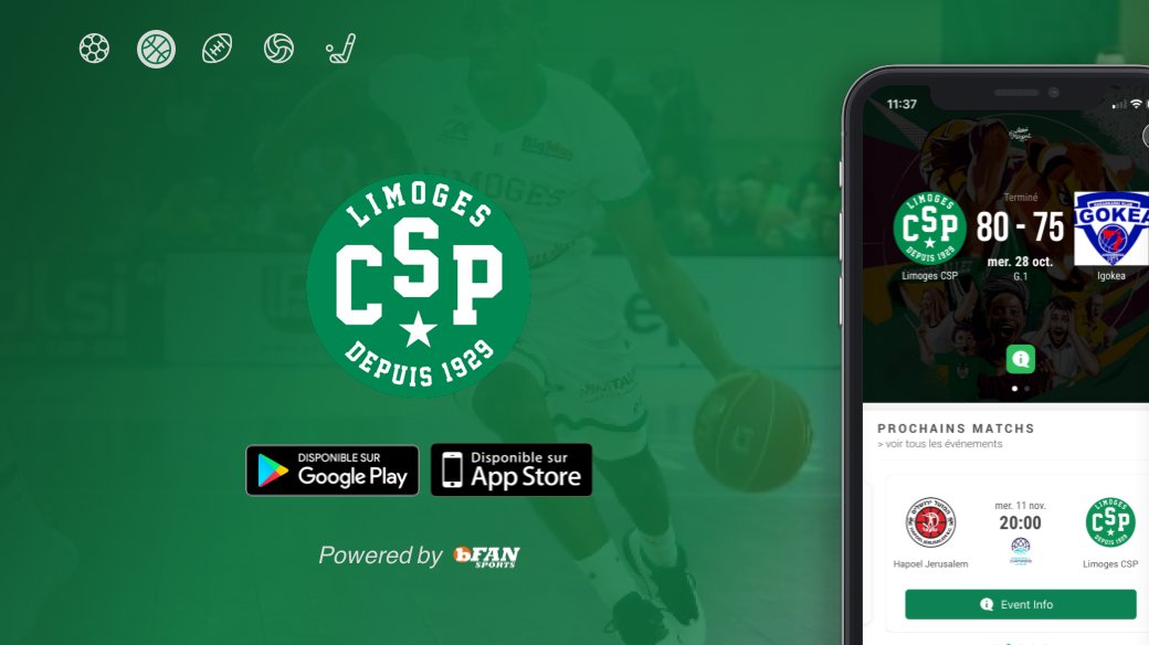 BfanSports's tweet photo. [Draft] 🏀

Un nouveau club de la Jeep Elite nous a rejoint ! 
Bienvenue au club de @limogescsp ! Merci à eux de nous faire confiance pour leur application mobile 📱

👉 Application disponible sur Google play et App Store : https://t.co/xEJu0B2LRY https://t.co/v6tunSQMoQ