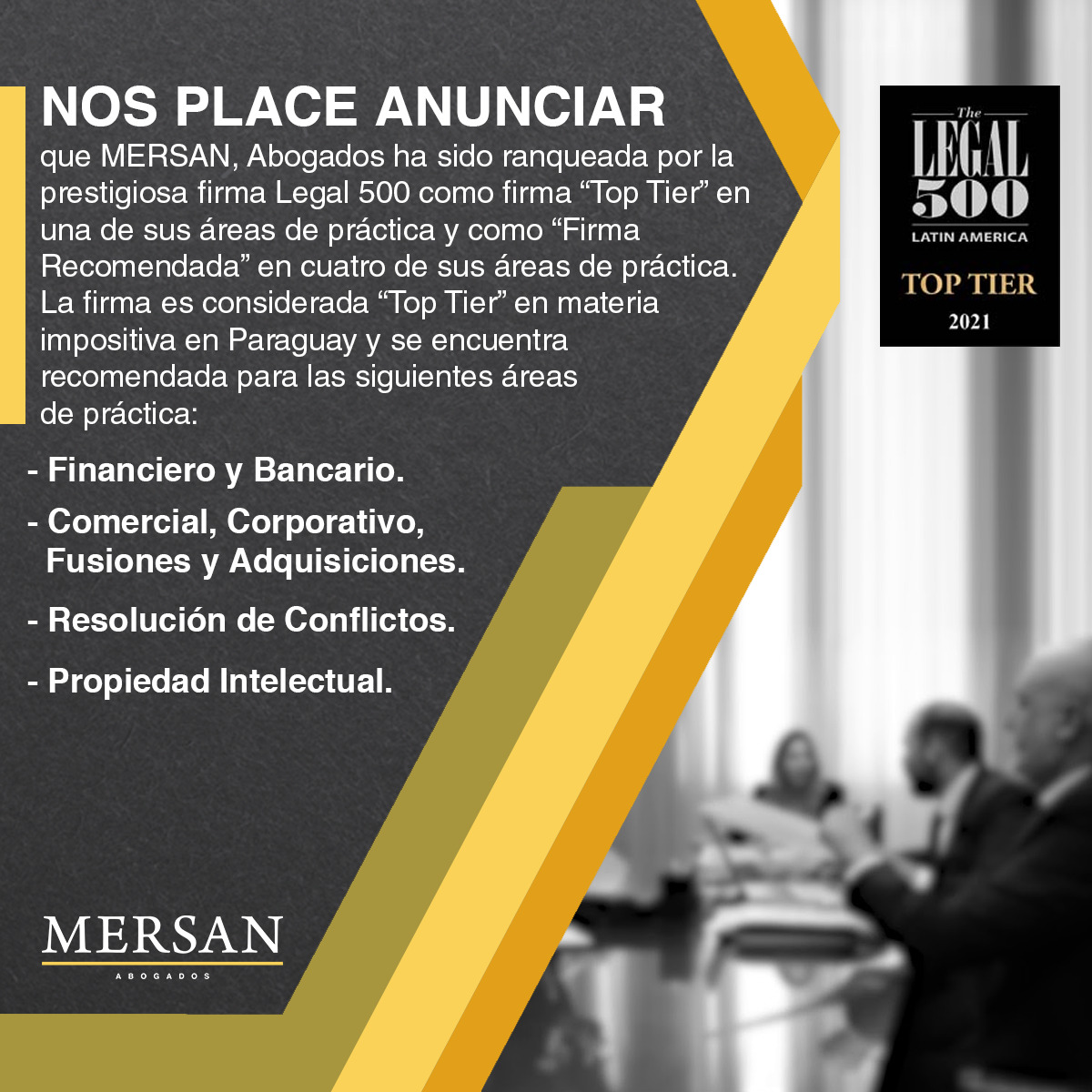 mersan_py's tweet photo. Nos place compartir este reconocimiento por parte de @thelegal500 una de las firmas más prestigiosas a nivel mundial.

#Mersan #MersanLaw #Legal500 https://t.co/EGMN6yJx3W