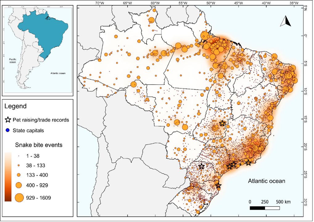 3) #Tropicon20 Also, official data on snake bite events was obtained, and used to compile the distribution of snake bite reports throughout Brazil.