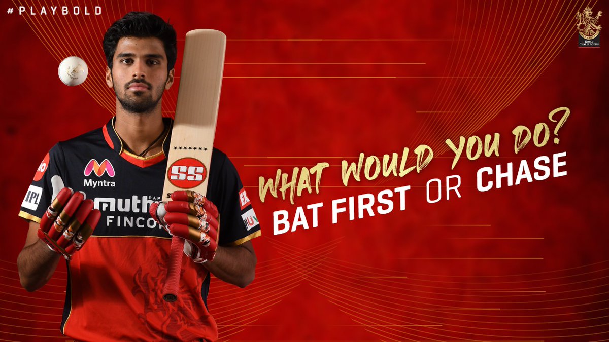 RCBTweets's tweet photo. It’s a knockout game tonight, put runs on the board or back our batsmen to chase it down.... what would you do, 12th Man Army? 🧐

#PlayBold #IPL2020 #Dream11IPL #WeAreChallengers #SRHvRCB https://t.co/dJyGmoEDXm