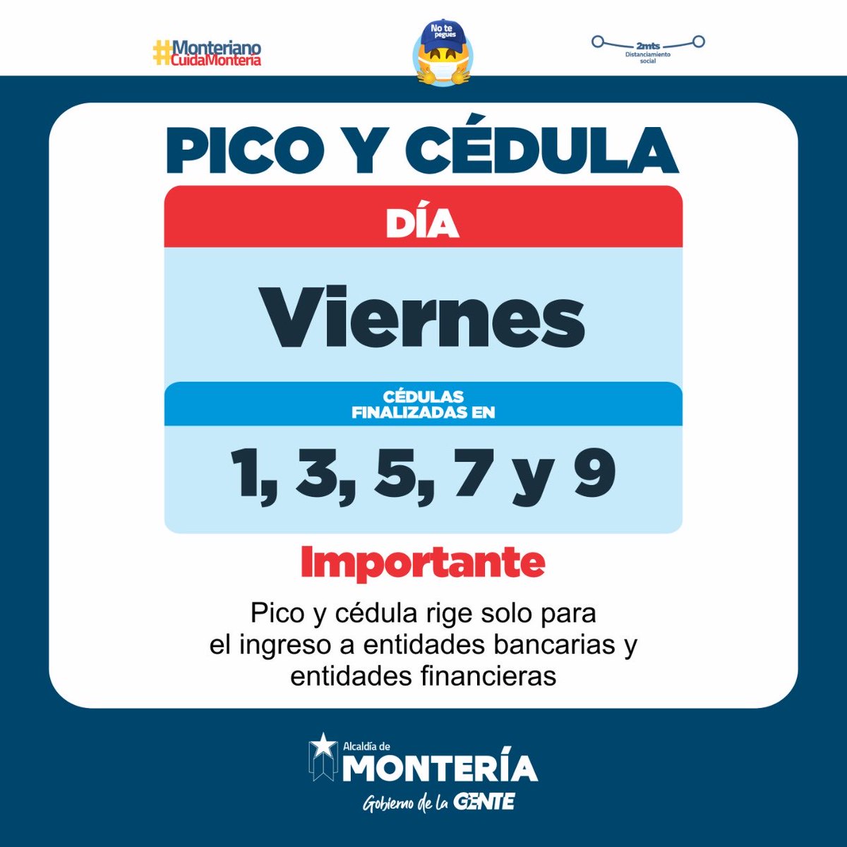 ielaribera's tweet photo. (((Importante)))

Pico y cédula para hoy viernes 6 de noviembre. 

Rige solo para el ingreso a entidades financieras y bancarias. 

Cuídate, lava tus manos con frecuencia, usa el tapabocas y mantén la distancia con los demás. https://t.co/npOt407dVF