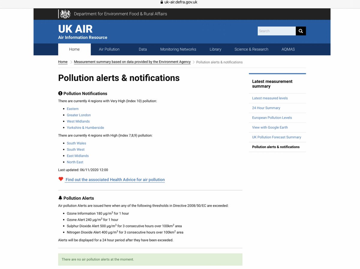 32/..  #CodeBlack REPEAT  #CodeBlack widespread VERY HIGH 10/10 particle  #AirPollution in London and three other regions due to  #bonfires  #fireworks and probably illegal  #woodburning in fireplaces. May come and go until Sunday or Monday. Check health advice  https://uk-air.defra.gov.uk/air-pollution/daqi