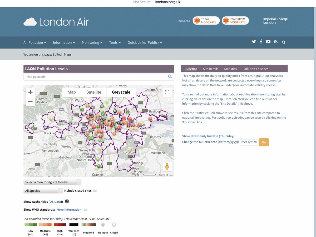 32/..  #CodeBlack REPEAT  #CodeBlack widespread VERY HIGH 10/10 particle  #AirPollution in London and three other regions due to  #bonfires  #fireworks and probably illegal  #woodburning in fireplaces. May come and go until Sunday or Monday. Check health advice  https://uk-air.defra.gov.uk/air-pollution/daqi