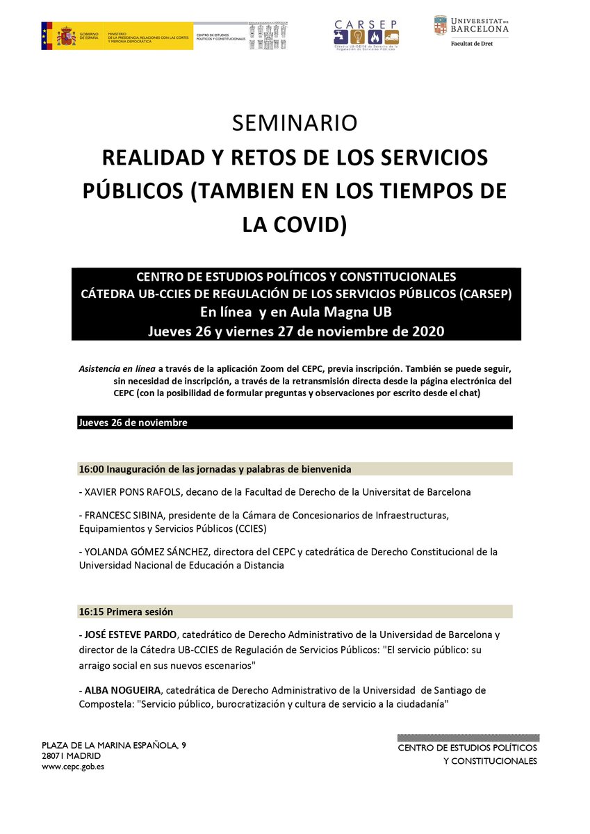 cepcgob's tweet photo. Jueves 26 y viernes 27 16:00
Jornadas (en línea): “Realidad y retos de los servicios públicos (también en los tiempos de la COVID)” (con CERSAP)
Inauguran @xponsrafols Francesc Sibina y Yolanda Gómez Sánchez
Inscripción👇
https://t.co/up6mOEsNWh https://t.co/9D0Utu7MQD