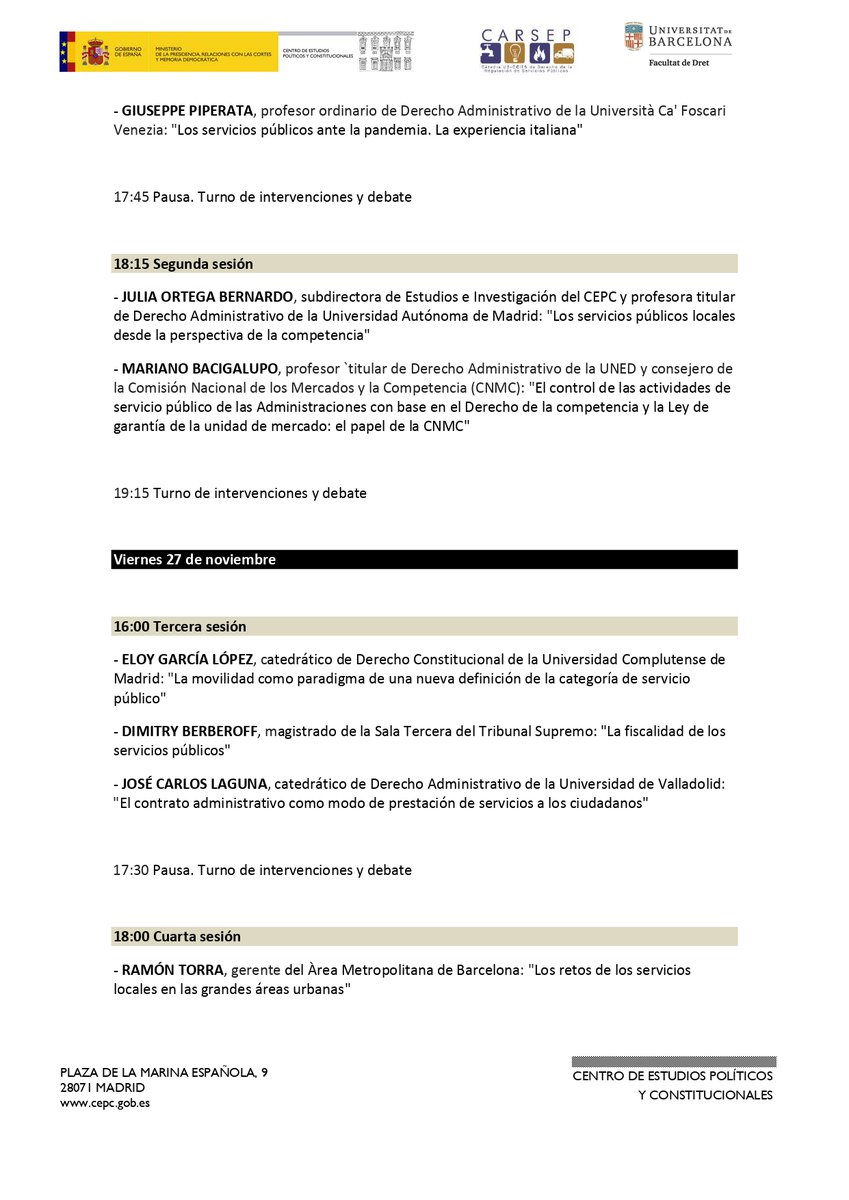 cepcgob's tweet photo. Jueves 26 y viernes 27 16:00
Jornadas (en línea): “Realidad y retos de los servicios públicos (también en los tiempos de la COVID)” (con CERSAP)
Inauguran @xponsrafols Francesc Sibina y Yolanda Gómez Sánchez
Inscripción👇
https://t.co/up6mOEsNWh https://t.co/9D0Utu7MQD