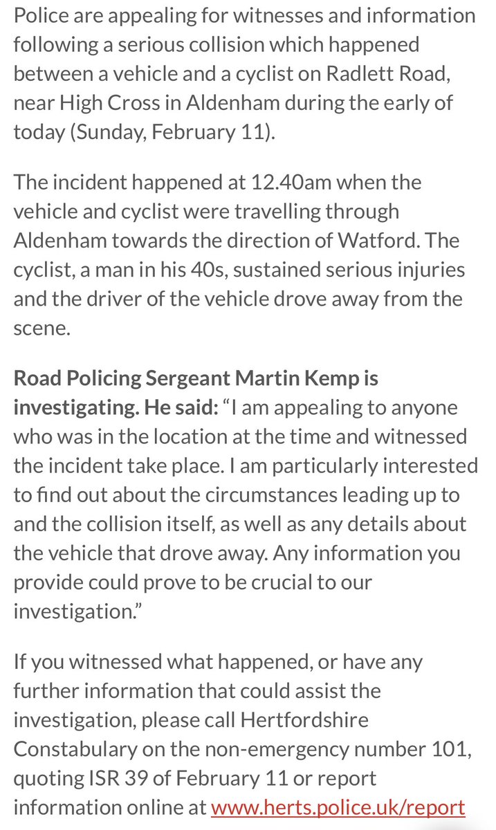 This is how the incident was euphemistically described by Hertfordshire police a few hours after it happened. The only thing the driver did, was leave the scene:  https://www.herts.police.uk/news-and-appeals/Did-you-witness-a-serious-road-traffic-collision-in-Aldenham