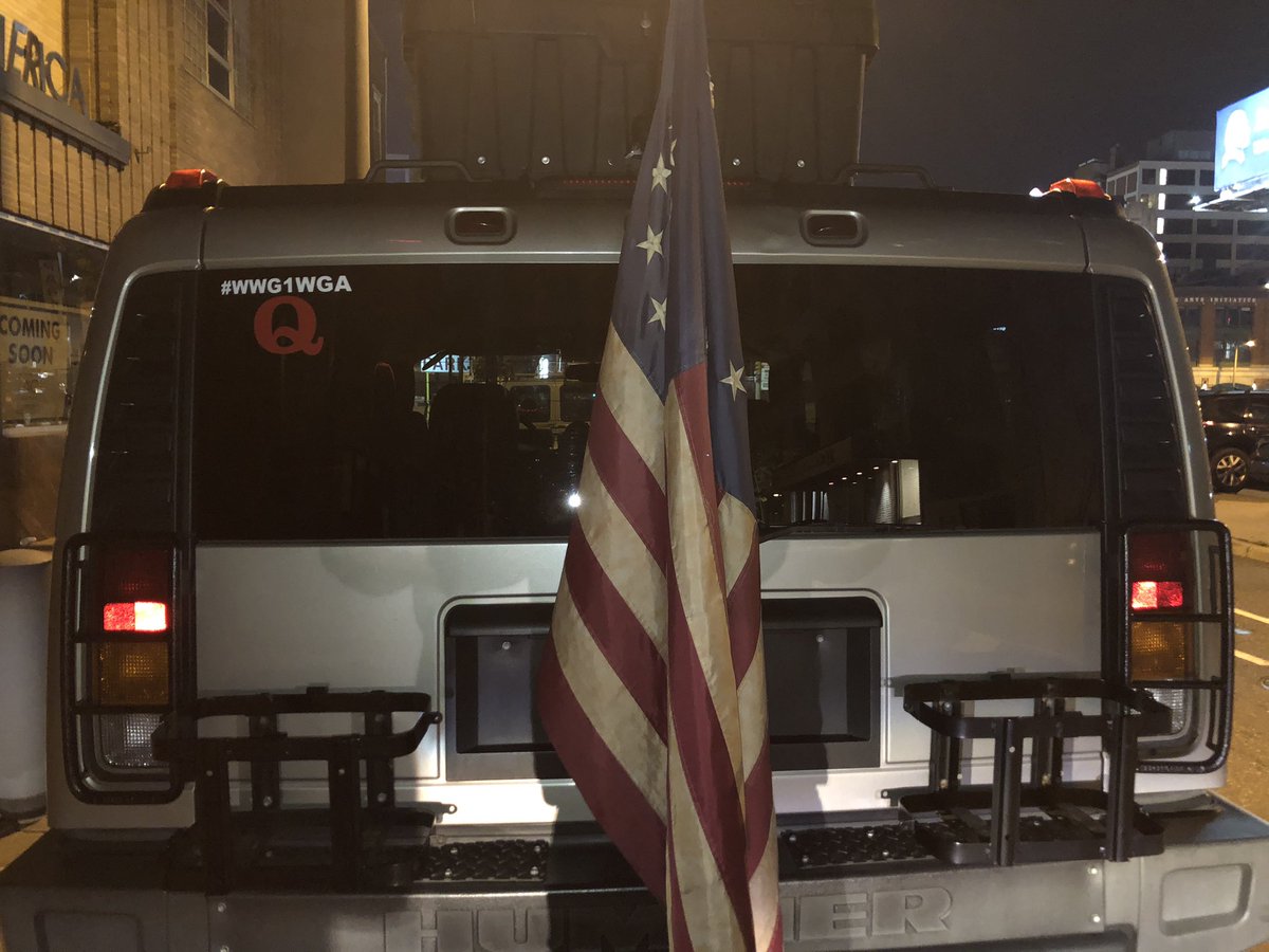 MiguelMValle's tweet photo. Police detained two men who drove to Philly form VA in this Hummer making threats against the convention center (where votes are being counted)

Police say they found weapons in the car. Homeland security involved

Also worth noting the QAnon stickers on the car @NBCPhiladelphia https://t.co/rb6hDcupCo