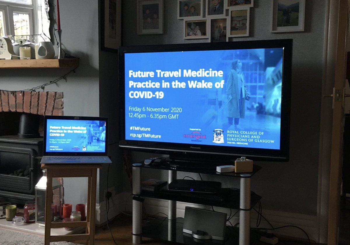 janechiodini's tweet photo. The travelMedicine conference from the Faculty of TravelMedicine has kicked off and some members are watching on very impressive equipment, here’s to a great afternoon! #TMFuture @rcpsglasgow @NaTHNaC @_ISTM_ @bgtha https://t.co/1hlvvm2sZh