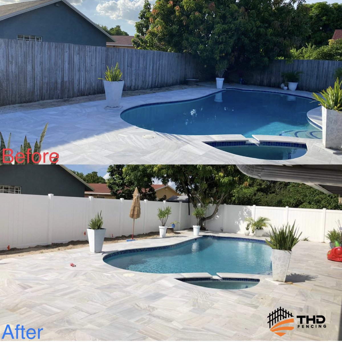 THDFenceCity's tweet photo. Before and after on a project we just wrapped up in North Lauderdale
Replaced the old wood fence with new PVC

Call today for a free estimate 833-433-3623

#thdfencing #pvcfence #homedepot #fence #fenceinstallation #miamidade #broward https://t.co/xXUfzmxNaE