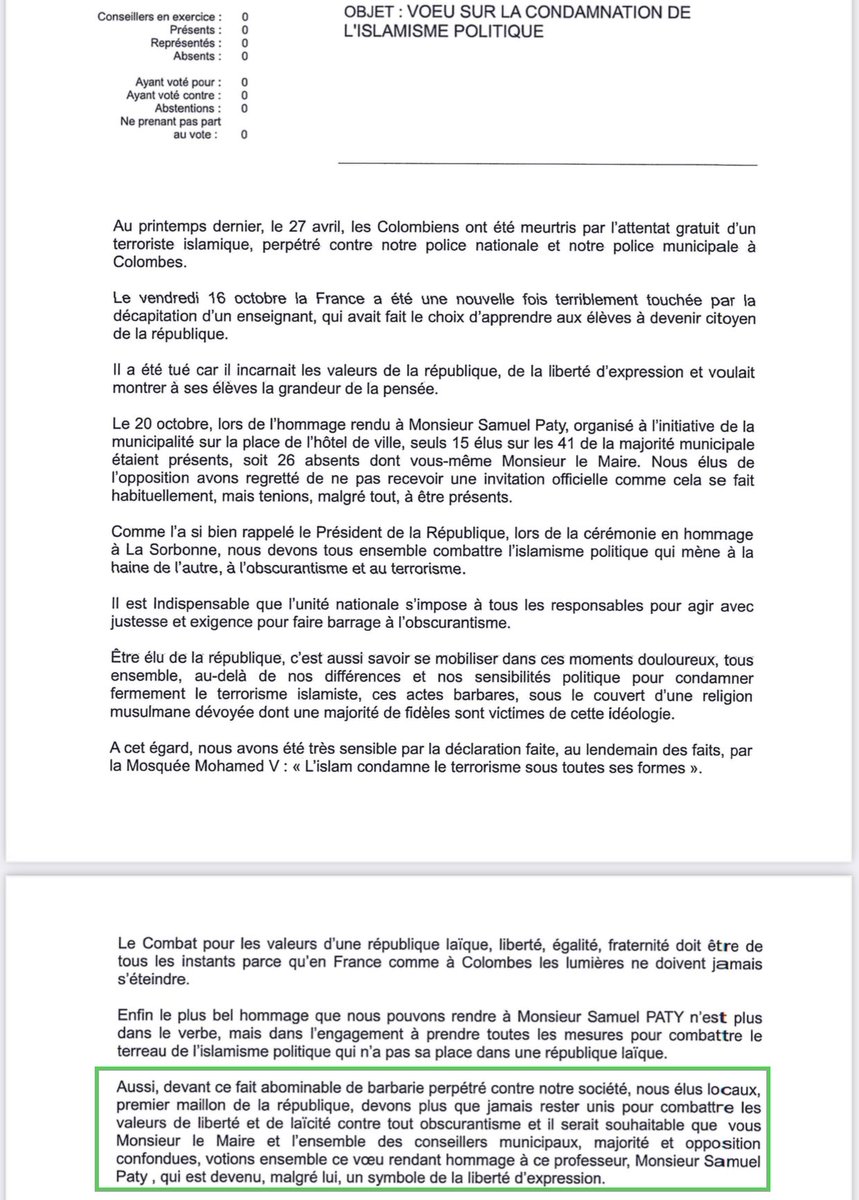 v_narbonnais's tweet photo. Hier soir, au #CMColombes, malgré les nombreuses alertes de la majorité municipale et les amendements proposés, l’opposition a présenté et voté comme un seul chef un vœu appelant à « combattre les valeurs de #liberté et de #laïcité » 🙄 que nous avons évidemment rejeté ⤵️ https://t.co/DeI80NhXtv