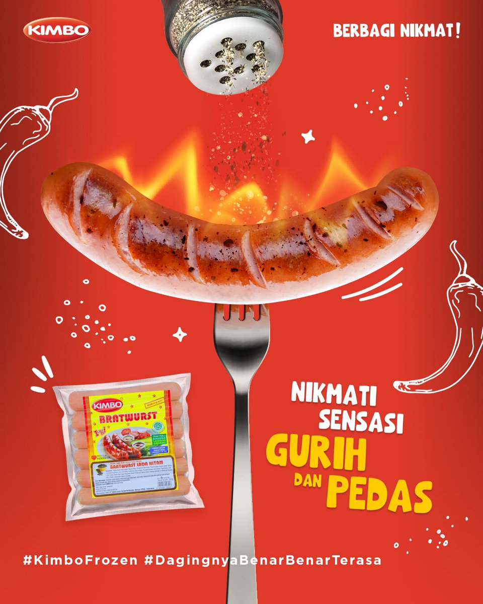 KimboIdn's tweet photo. Lagi ingin makan yang gurih dan pedas?

Kimbo Bratwurst Lada Hitam solusinya! Sensasi gurih dan pedas yang nikmat.

#BerbagiNikmat #BikinSemuaHappy #KimboFrozen #DagingnyaBenarBenarTerasa #Bratwurst #SosisBratwurst #LadaHitam https://t.co/GzmoX02ZJt