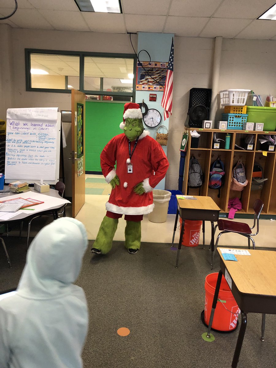 Not sure what it means when the grinch visits us early on a Friday morning #wearebeverlyschools <a href="/CoveSchoolOwls/">Cove Elementary School</a>