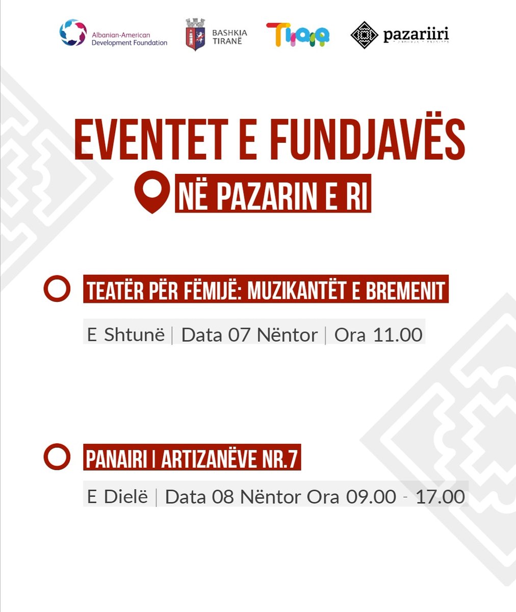 Po ju, ku do e kaloni fundjavën? 🥳 

📍 Ju presim te Pazari i Ri për dy ditë super argëtuese! 
👧🏼🧒🎷🎼🎻📿🎀🖌️🥳 

😷 Vendos masken.
👣 Ruaj Distancën me të tjerët.

#pazariiri