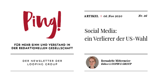 Die #USWahl zeigt, dass #socialmedia Welten spaltet. Wie kann die Redaktionelle Gesellschaft ihre sozialen #plattformen vor #fakenews und Hass retten? Die Antwort gibt es in der neuesten Ping! Ausgabe von <a href="/BeKahEm/">Bernadette Mittermeier</a>. Jetzt Ping! abonnieren unter: looping.group/#newsletterMod…