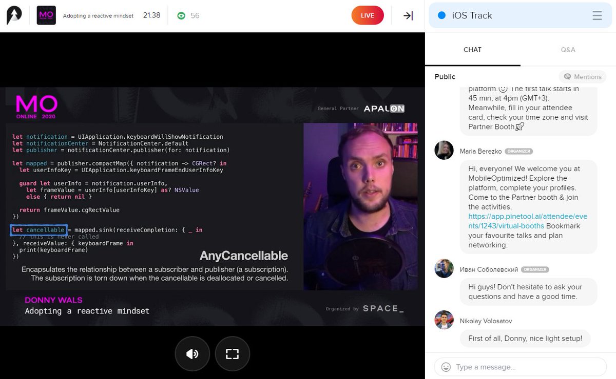 Zhuinden's tweet photo. Nice to see a talk on the overview of reactive functional programming using Combine at #moconfdev, it's interesting as these concepts directly translate over between Rx, Kotlin Flow, and Combine π https://t.co/1RwajyIbrR