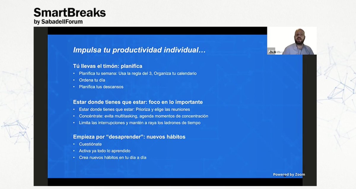 BancoSabadell's tweet photo. #SabadellForum | Albert Navarro, experto en @BICGtweets: "Para ganar tiempo al tiempo es importante planificar, poner foco en lo importante y generar nuevos hábitos, empezando por desaprender" #EstarDondeEstés https://t.co/0SGGcitd3D