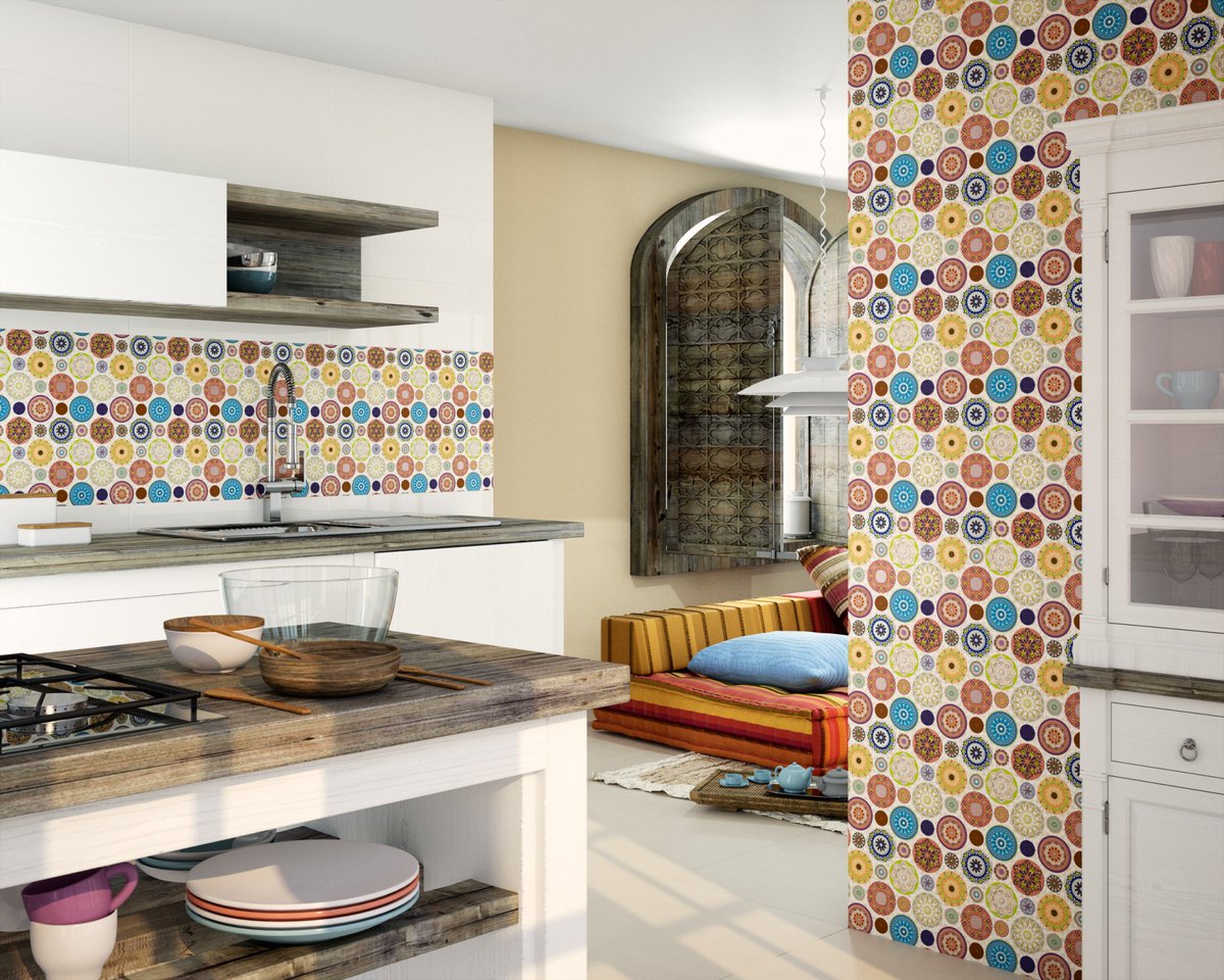 DysamaHogar's tweet photo. Colección Mandala para un fin de semana lleno de color y alegría en tu hogar #dysama #design #cerámica #azulejos #cocina https://t.co/rGxSFgV31X