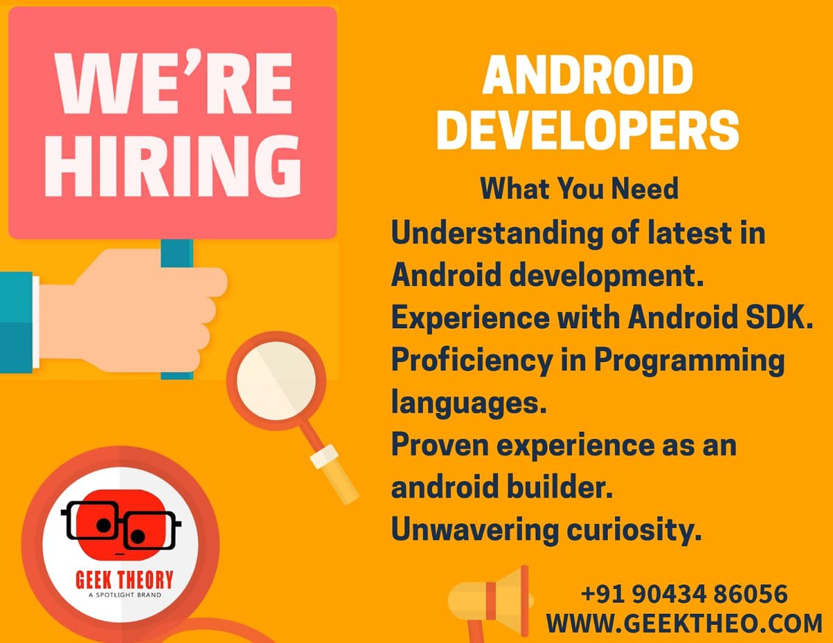 Geektheory1's tweet image. Developing sophisticated but user-friendly interface, smooth navigation and providing excellent backend services takes commitment. Here's your opportunity to put your creative genius to use. Get started with us @Geektheory1
#developerandroid  
#developerjobs  
#hiringdeveloper