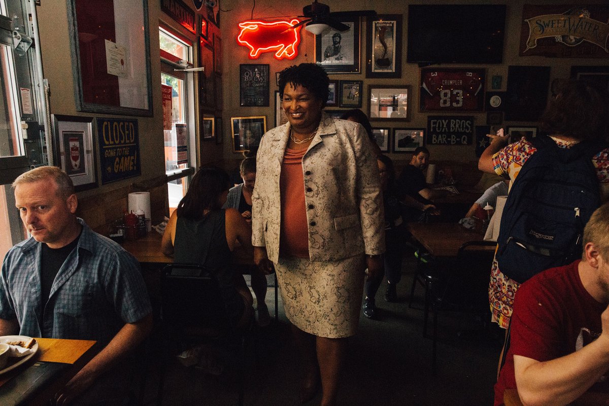 Abrams specifically explained her approach to getting out the vote with a religious metaphor: “We spend a lot of time trying to convince atheists to be Catholics,” she said again and again, “rather than just getting Baptists to go to church.”