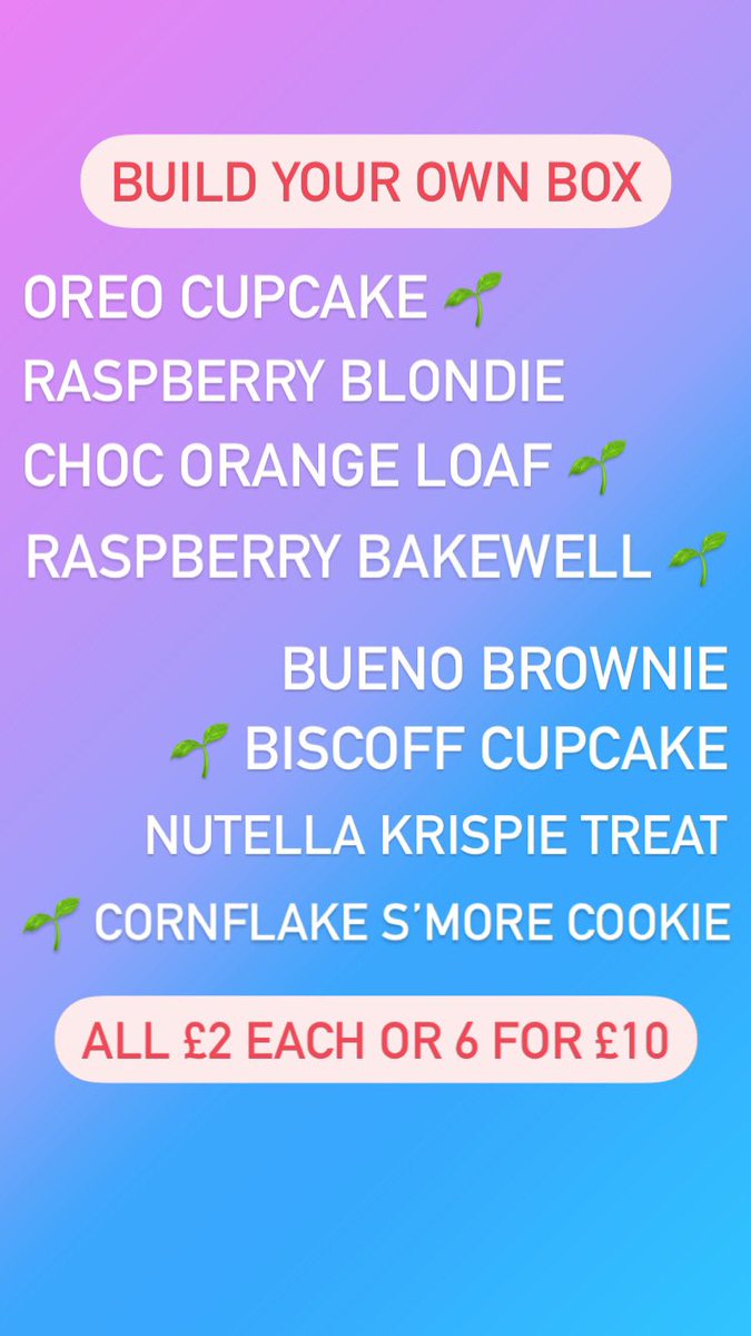 BUILD YOUR OWN BOX IS HERE AGAIN 🥳

📬 Ready Mon 16th Nov, local delivery &amp; UK P&amp;P available. Send direct and add a gift card for £1.50.

🌱 = Vegan

10% off if you have a <a href="/Lancslocal/">Lancs Local</a> card! See my website for more info shortbutsweetbakery.co.uk/taster-boxes #Lockdown2 #treatyourself