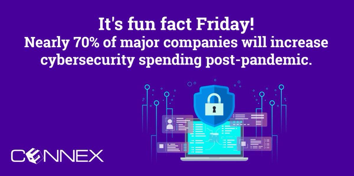 connextele's tweet image. It's fun fact Friday! Did you know that nearly 70% of major companies will increase cybersecurity spending post-pandemic?

#funfactfriday #fridaystats #didyouknow #cybersecurity #security #cloud #covid19 #wfh #remote #happyfriday