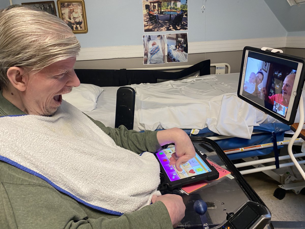 INGLISdotorg's tweet photo. Five months ago, Michael P, resident of Inglis House, received his 1st high-tech communication device &amp; has been working hard in speech therapy since! He was able to video call his family, respond to questions, share what he’s been doing in quarantine, &amp; tell them he misses them. https://t.co/BJ7BhcCm4Q